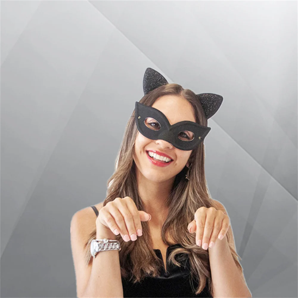 Halloween Black Mask Cat Ears Hairband Set Masquerade Women Men Half Face Masks Fancy Dress for Party Dance Costume