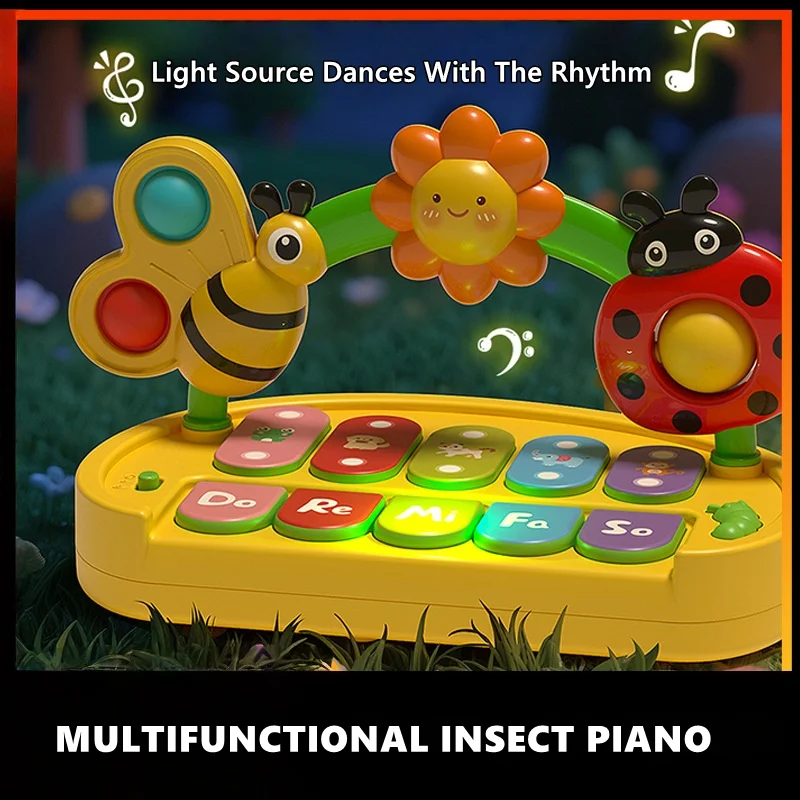 Baby-Musikinstrument-Spielzeug für 0–3 Jahre alte Kleinkinder, buntes Insektenblumen-Musikklavier mit Licht, Spielzeug für die frühe Bildung, Geschenke