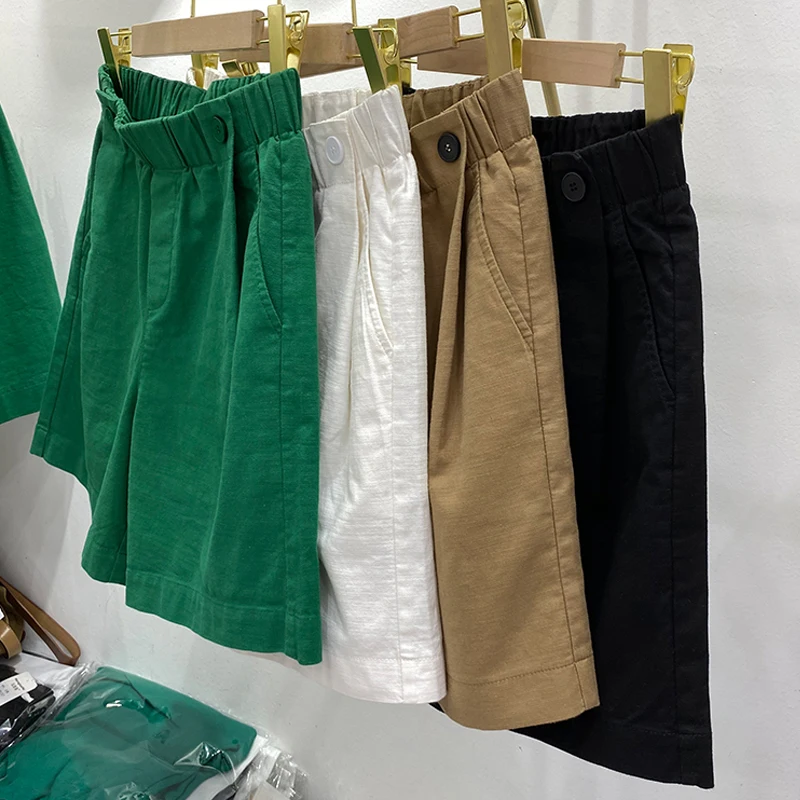 فضفاض واسع الساق القطن الكتان ort السراويل النسائية عالية الخصر ركاب Sle غير المتماثلة النسخة الكورية عارضة orts #4
