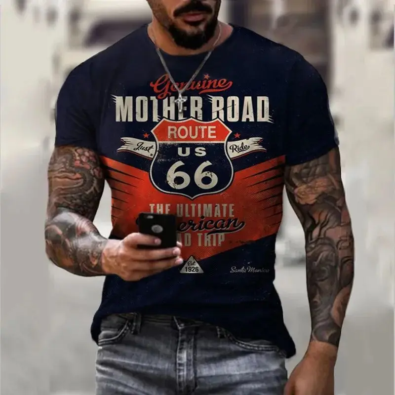 Summer Vintage Men\'s T-shirt Streetshirt 66-way 3D Printed T-shirt For Men Fashion Short Sleeves O-neck Oversized Male Clothing