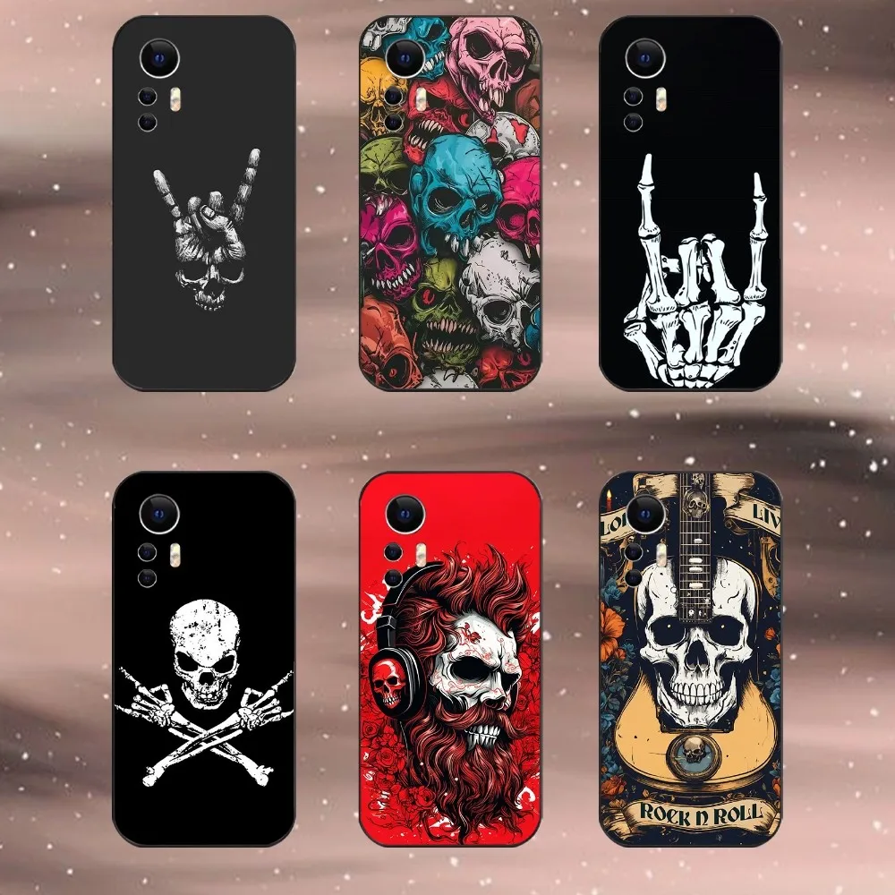 Rock Roll Skull Phone Case For Xiaomi 11 Redmi Note 11 5G 8T 9A 9 10T Note8Pro Note9 12SUltra Black Case