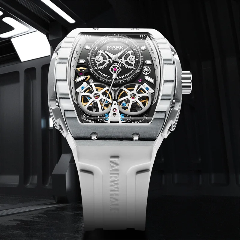 Mark Fairwhale High Quality Double Tourbillon Mechanical Watch for Men Sports Silicone Strap Tonneau Automatic Watches Mens