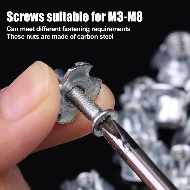 Galvanized Four-Claw Nut Carbon Steel Four-Point Tool Woodwork Captive Pronged Tee Inserts Nut M3/M4/M5/M6/M8 Hardware Fastener