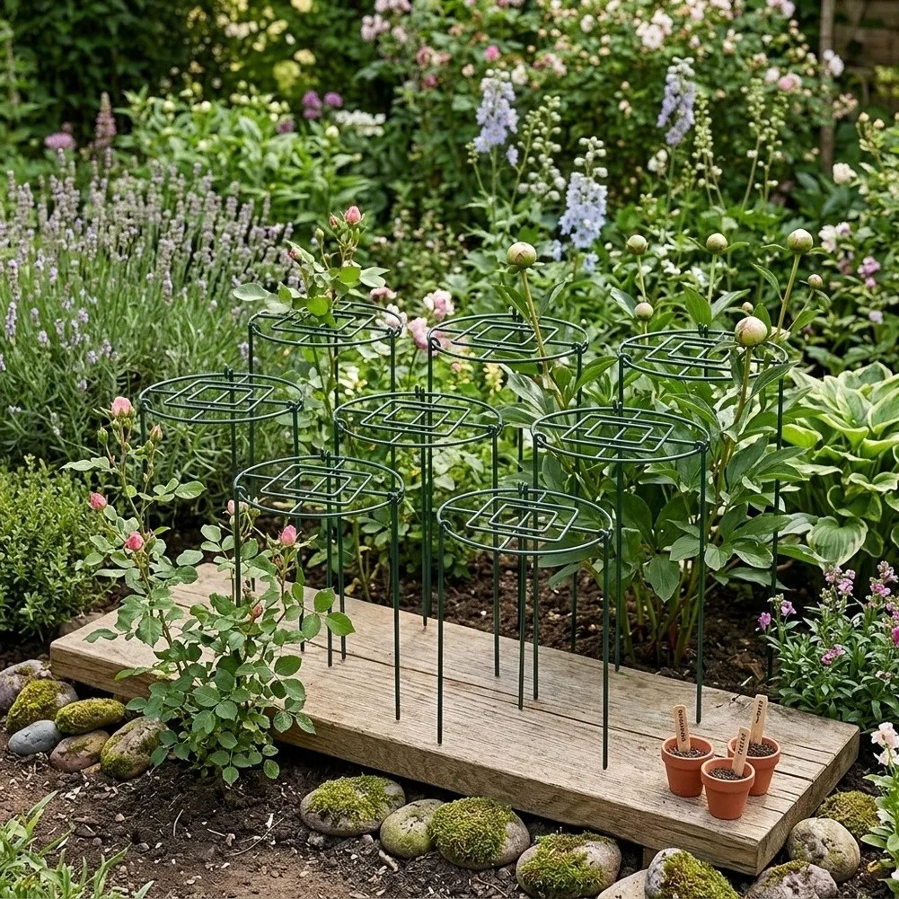 5 Pcs 12 X 18 In/12 X 24 In Iron Peony Cages: Plant Support Stakes, Brace-Rings Minimalist Plant Support Outdoor Plant Yard