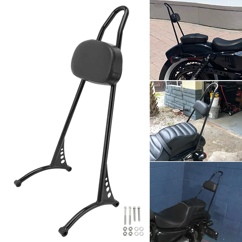 Motorcycle Black Rear Passenger Sissy Bar Backrest Cushion Accessories For Harley Sportster XL Iron 883 1200 48 72 2004-up