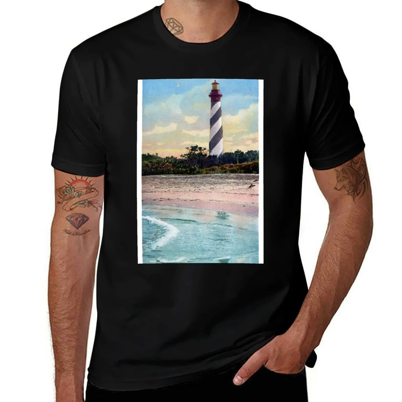 Anastasia Light House Vintage Postcard Restored T-Shirt Fashion Simple Casual Tee Shirt T-Shirt