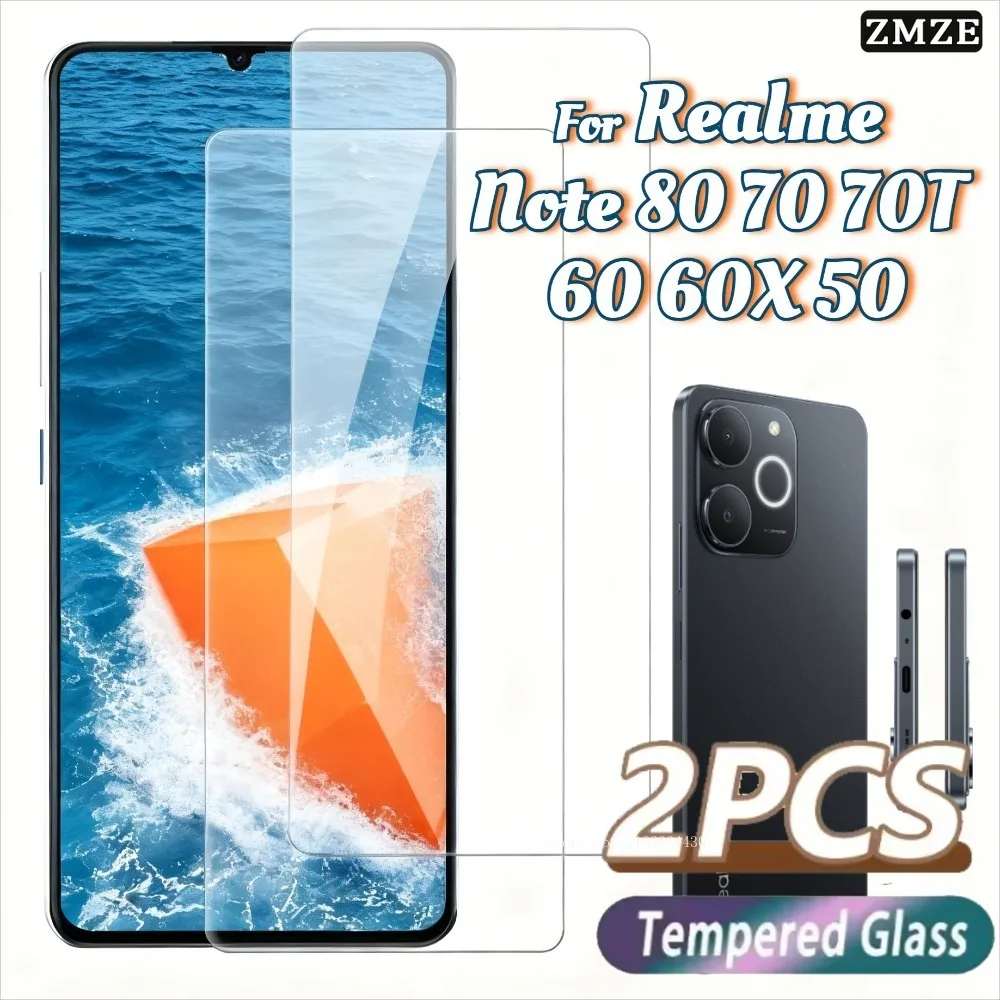 

2Pieces High-Transparency Tempered Glass Film For Realme Note 60X 70T Glossy Screen Protector for Realme Note 80 70 50 60 Series