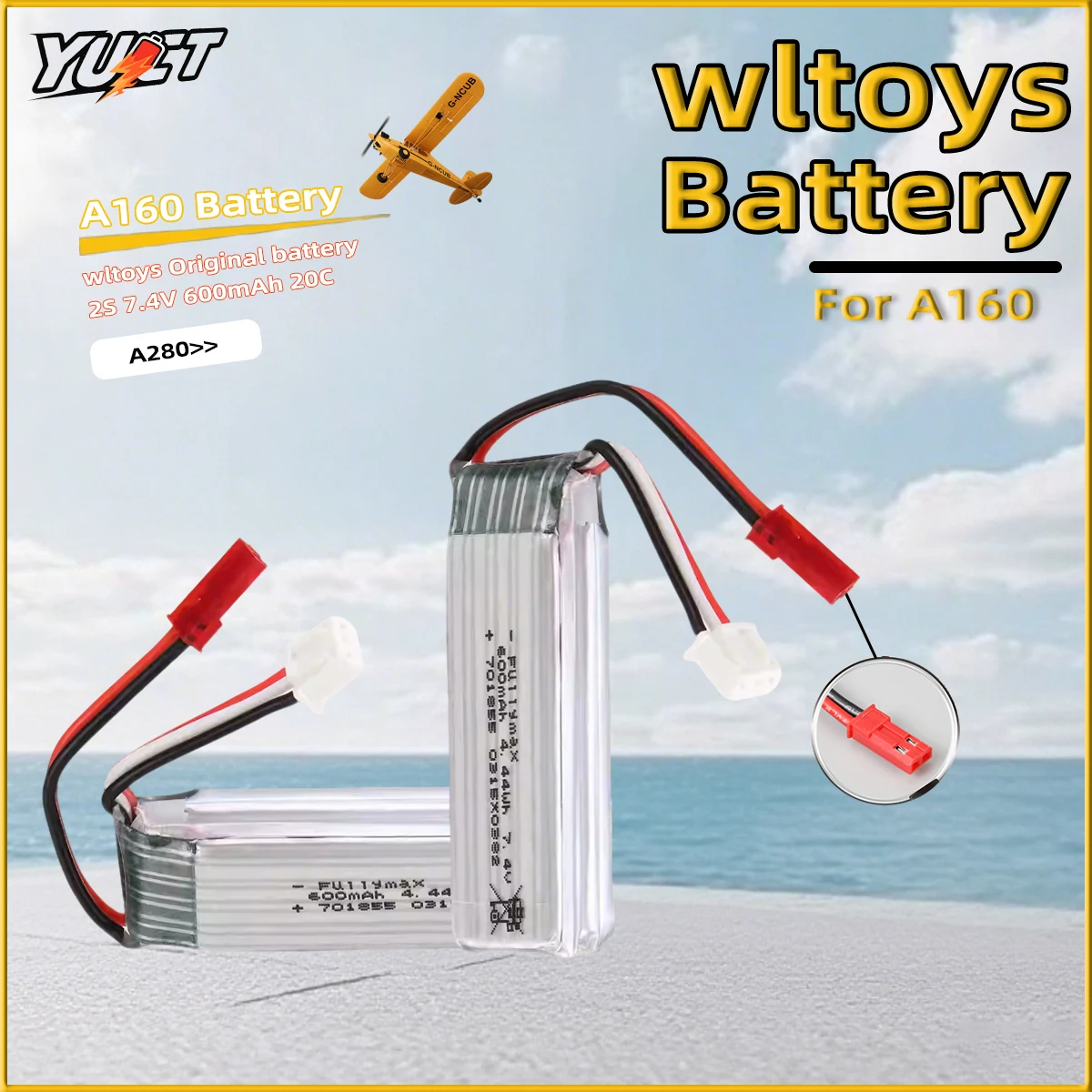 

Wltoys A160 A280 Original Battery 7.4V 600mAh 2S LiPo Battery For RC Helicopter Drone Parts Accessories JST Plug
