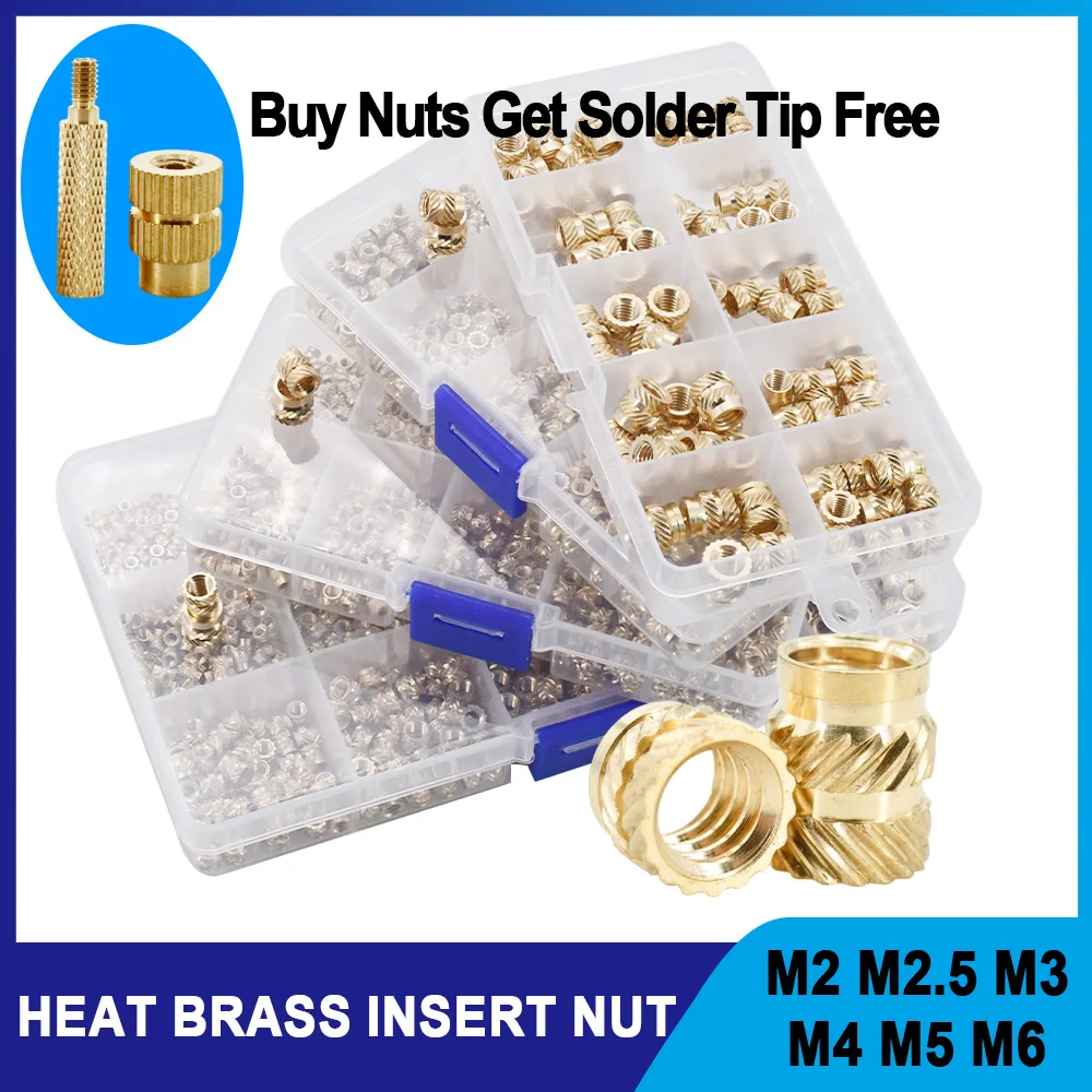 

3D Printer Heat Insert Nut Brass M2 M2.5 M3 M4 M5 M6 Double Twill Hot Melt Embed Thread Inserts Nuts With Soldering Iron Tip