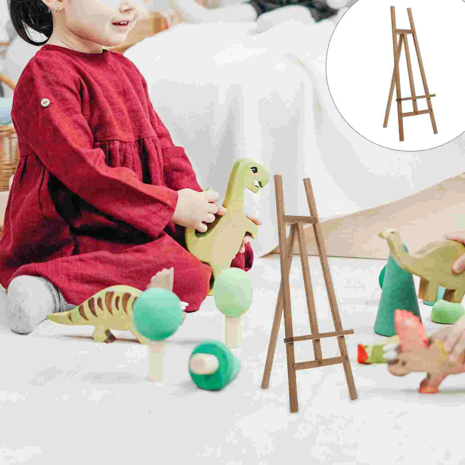 Miniature Decoration Kids Easel Wooden Display House Toys for Child Tripod