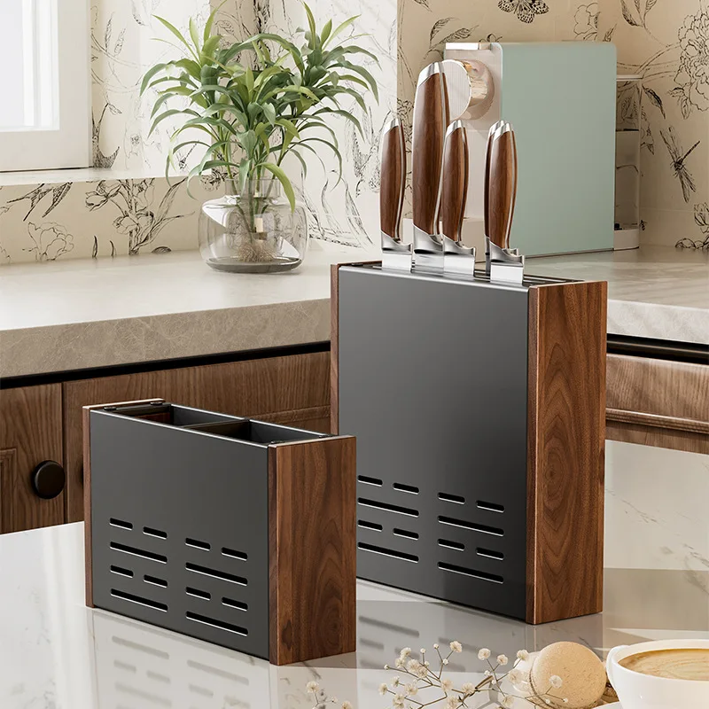 

Vintage Bamboo Wall-Mounted Knife Holder 6-Slot Cutlery Organizer for Kitchen Knives Spoons Utensils with Drain Holes