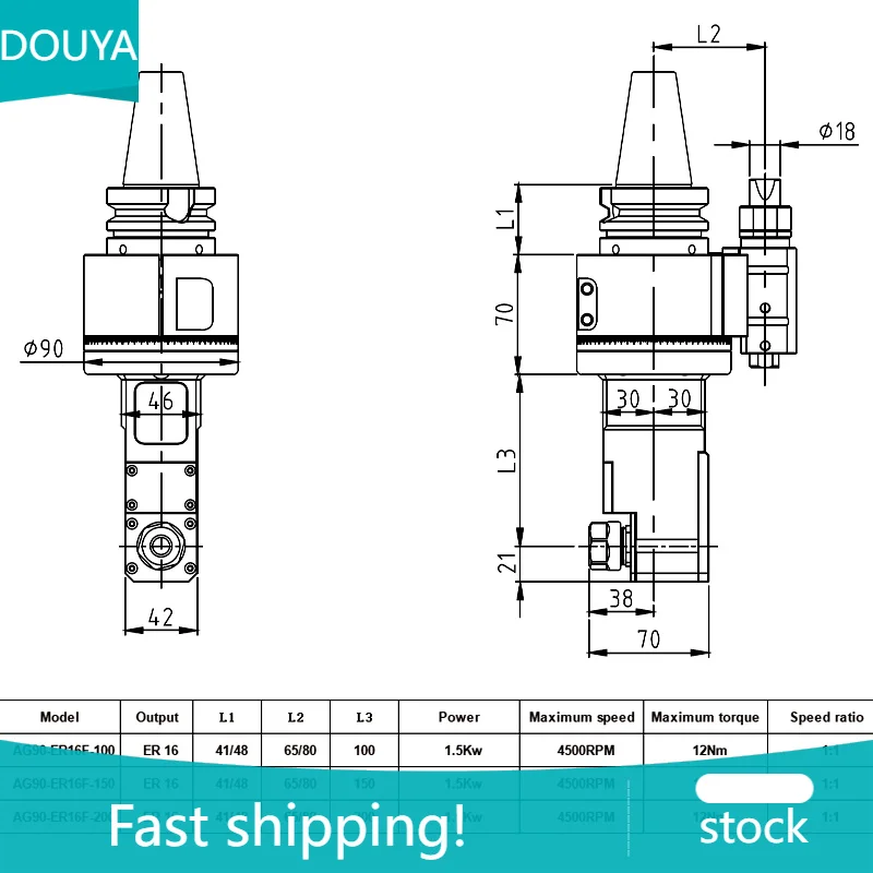 Andrea Angle Head Machine Tools Accessories Spindle Head AG90 ER16 ER16F ER11 ER25 ER32 Metal CNC Angle Head for CNC Machine