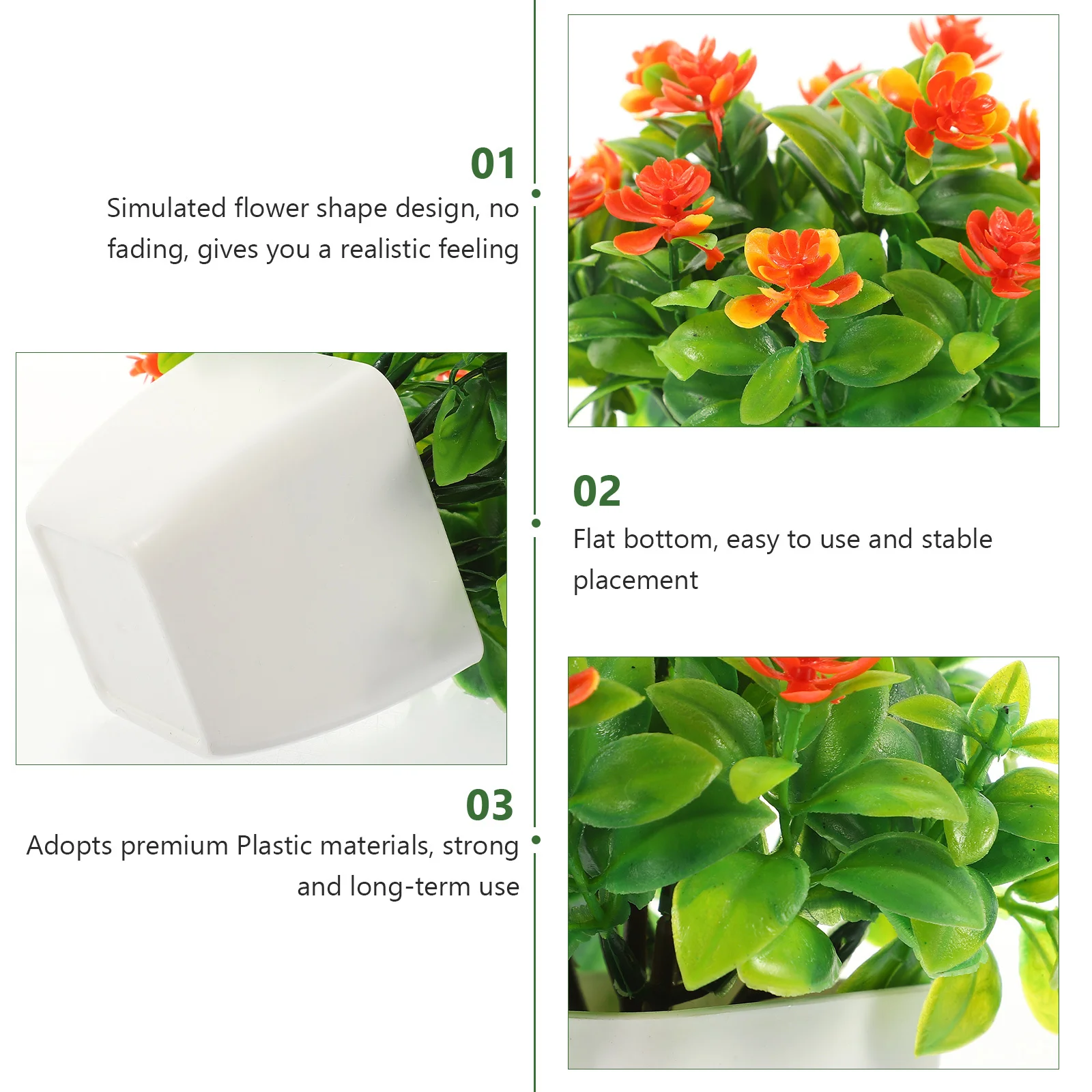 

2pcs Simulation Flower Pot Artificial Rose Ornaments Fake Potted Plants Plastic Flower Bonsai Decor For Home Office Gift Wife