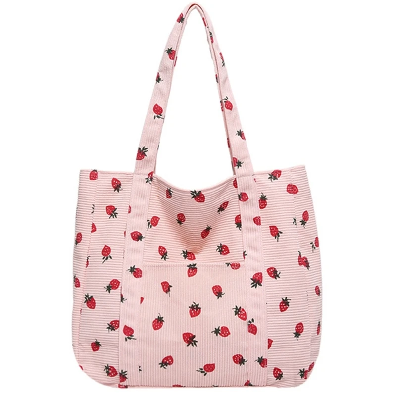 Students School Bag Large Capacity Shoulder Bag for Women Canvas Armpit Bag Shopping Bag Strawberry Handbag