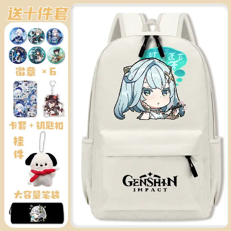 Genshin Impact Emoji Merchandise Backpack Fan Art Junior High School Students Boys And Girls Scaramouche Hu Tao Game Large Anime