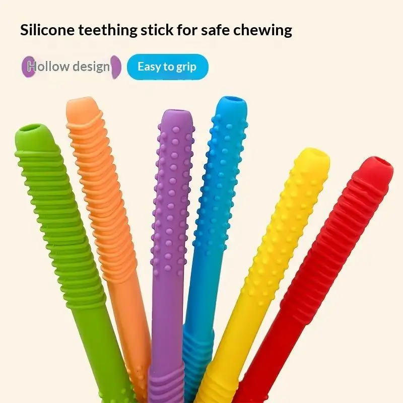 Kid Chewing Tube Speech Therapy Teeth Massager Hollow Molar Straw Baby Teether Handle Oral Muscle Training Teething No Tear