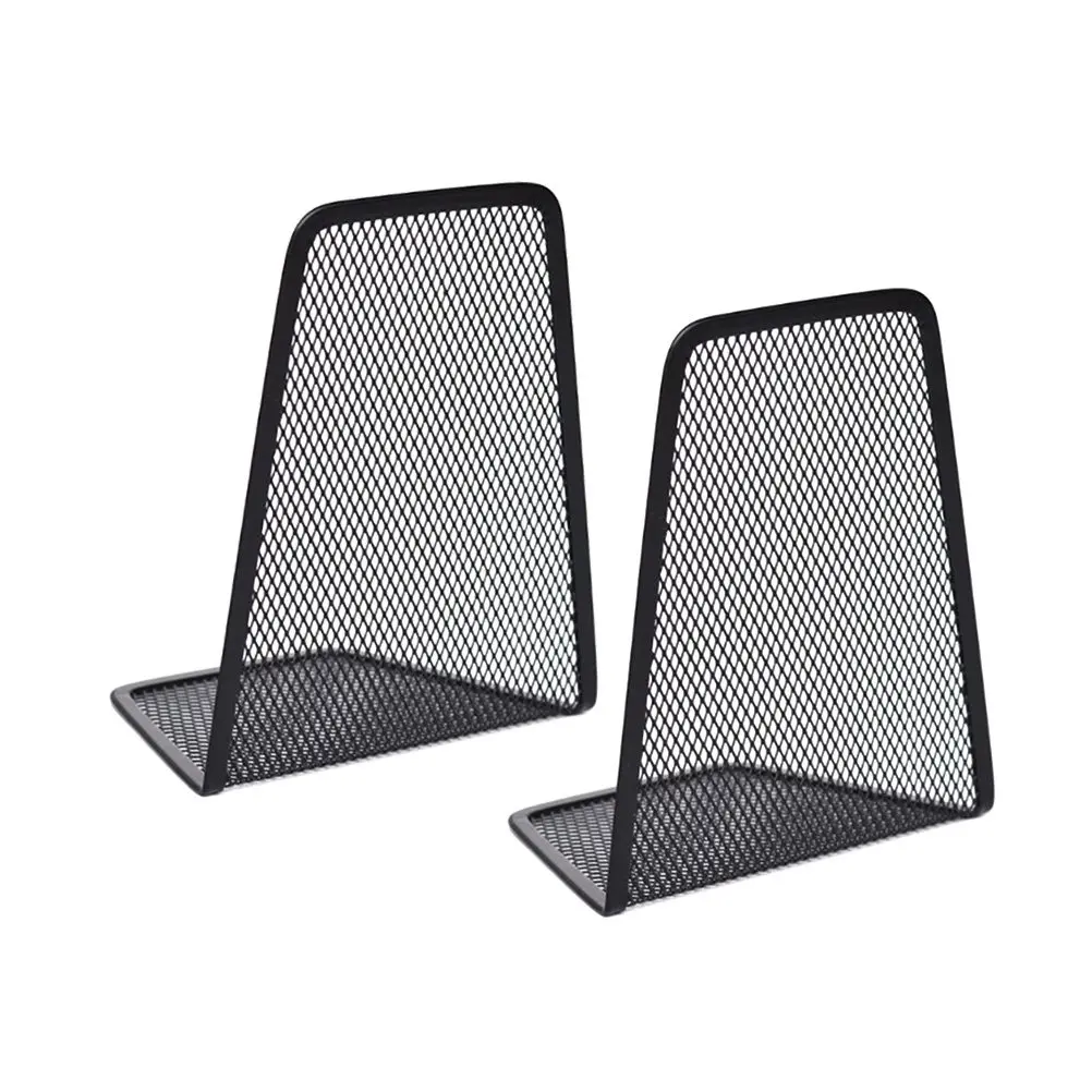 2Pcs Iron Wire Mesh Book Folder Black Metal Book Stand Sturdy Bookend Organizer Desktop Storage Rack Space Saving for Home