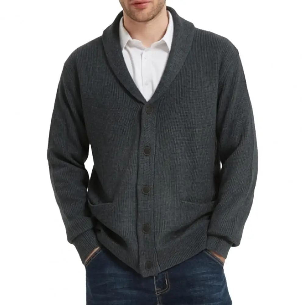 

Men Wool Blend Sweater Shawl Collar Cardigan Sweater with Pockets for Work Parties Sports