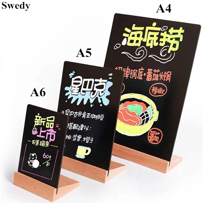 A4 210x297mm Wood Base Restaurant Menu Paper Holder Rewrite Price List Blackboard 8.5 x 11 Inch Sign Holder Display Stand Board