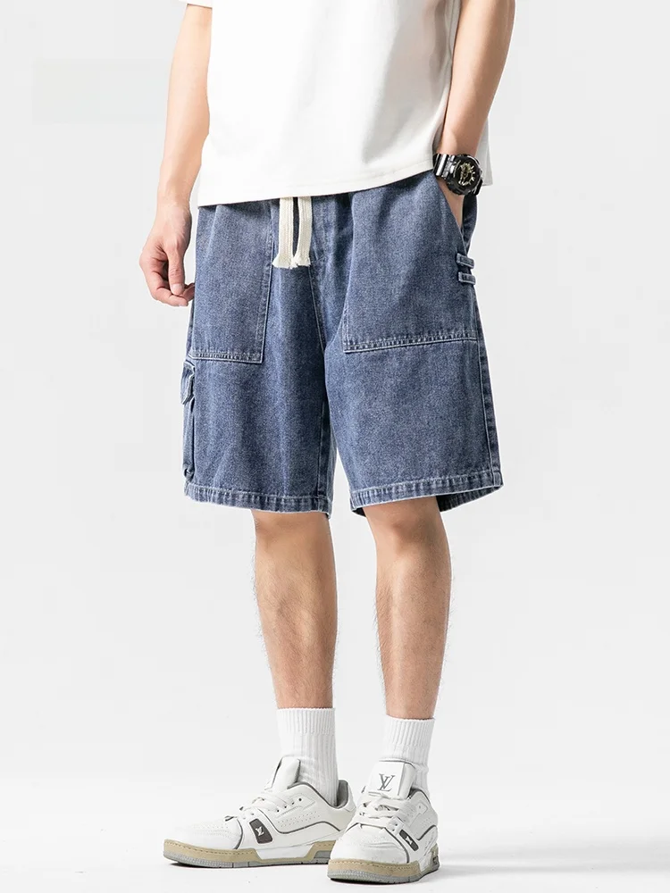 

MMOPTOP Japanese High Street Sle Casual Straight Leg Men's ort Jeans Summer New Faion Loose Fit Five-Quarter Pants