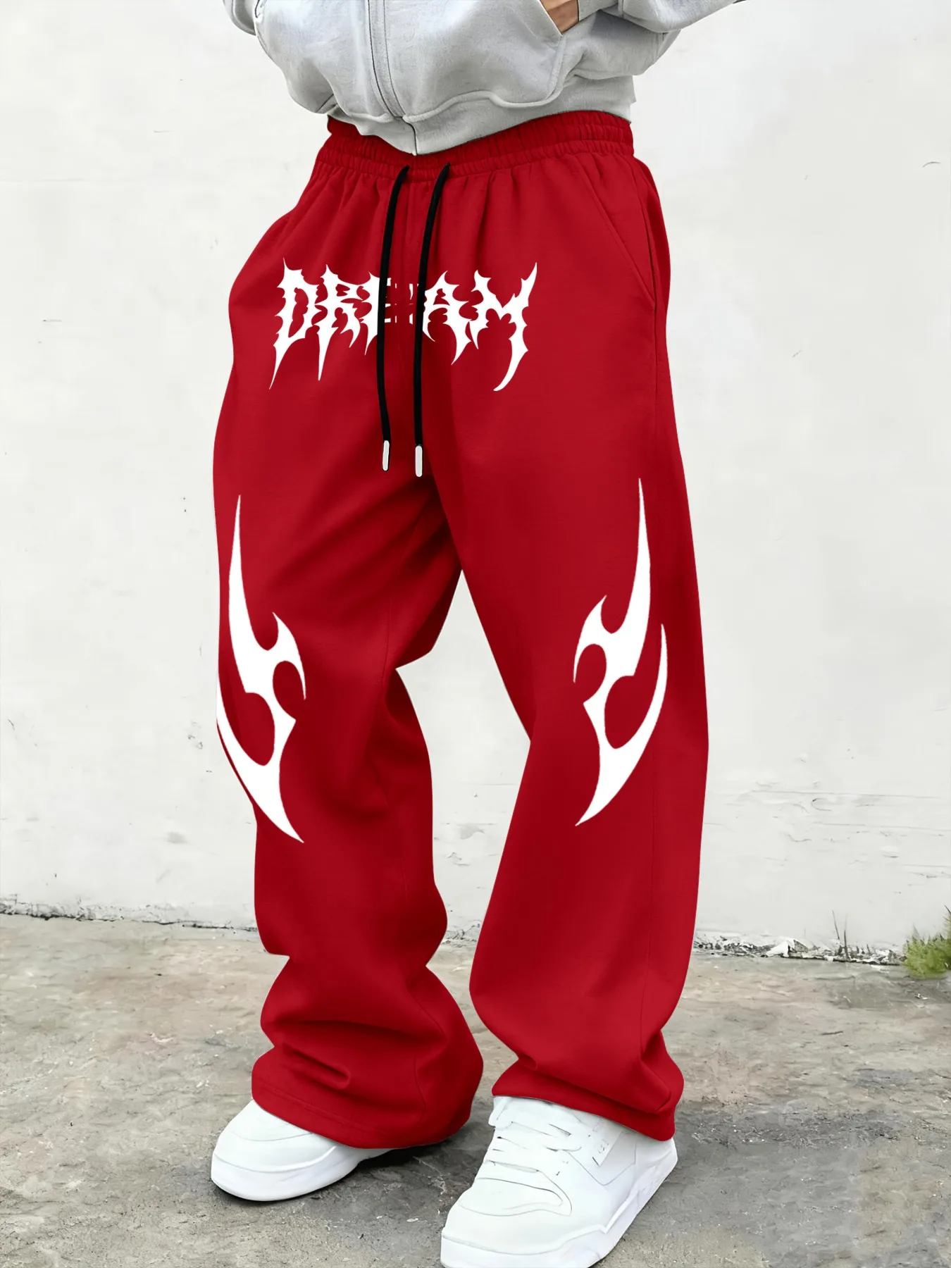 Men Flame Letter Print Sweatpants Trend Straight Leg Pants Loose Streetwear Joggers Daily Versatile Casual Sports Trousers S-3XL