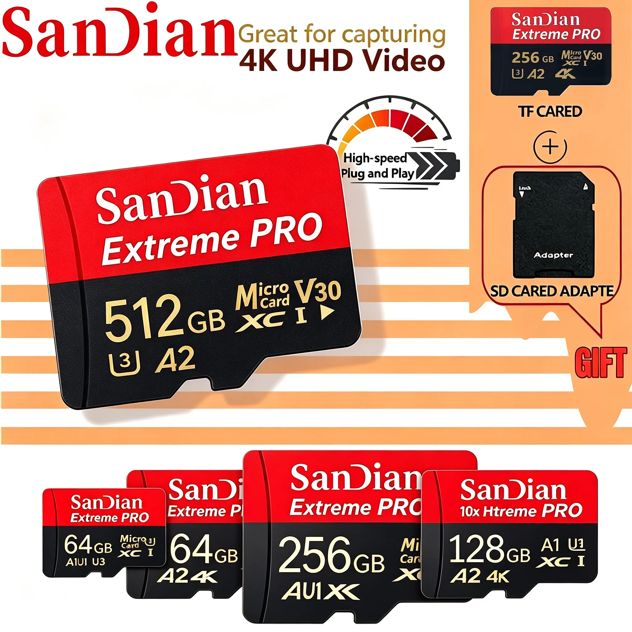 SD Cards 64GB TF Cards 128GB Memory Card 256GB Micro TF SD Card Drop Proof Magnet Proof for Mobile/PC Mac/MP4 Player/Dashcam