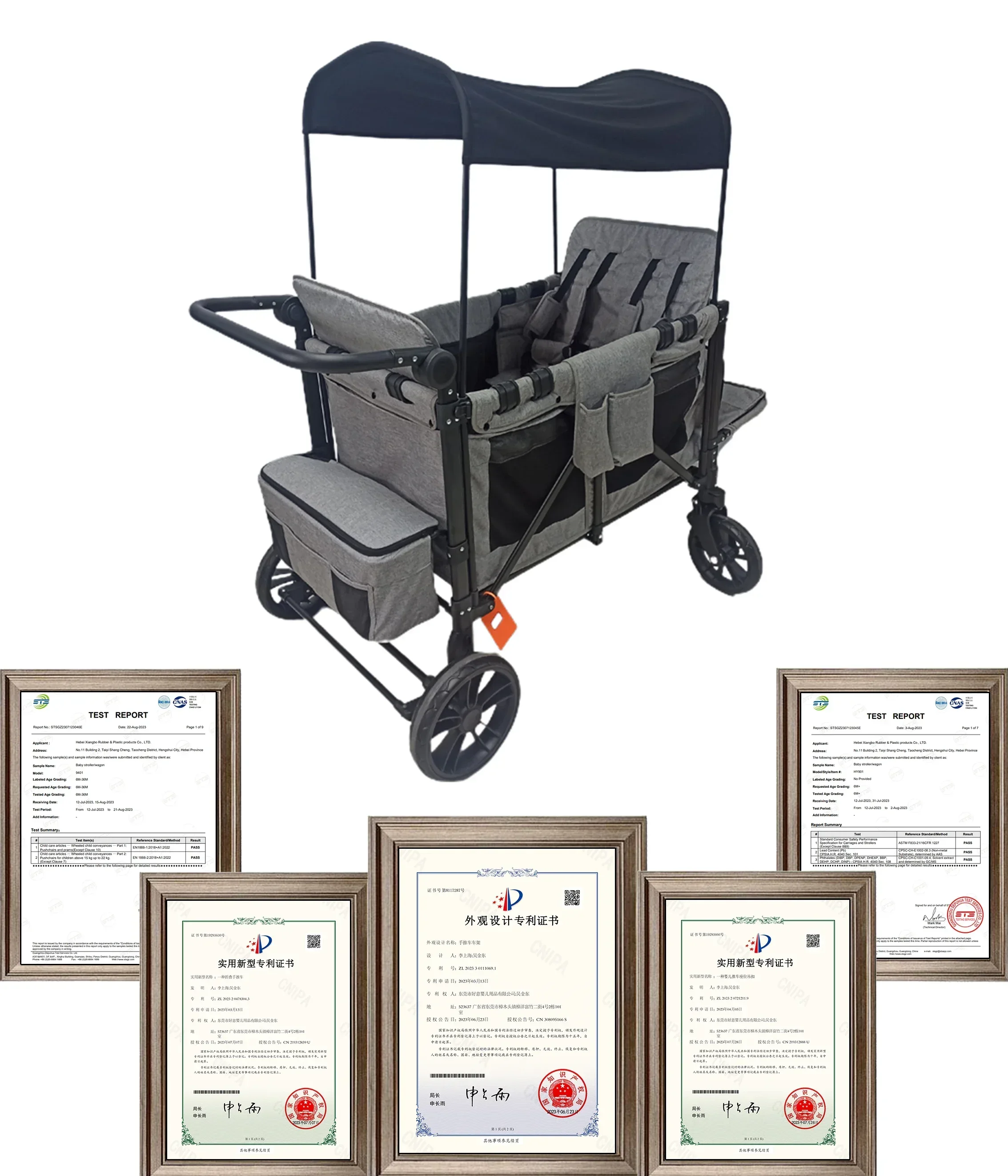 JXB J4 Luxury New Design Outdoor Travel Four Seats Portable Folding Wagon Stroller for 4 Kids with Extra Large Sunshade