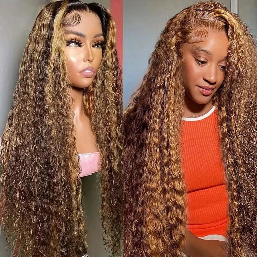 26 28 Inch 13x4 Highlight Deep Wave Honey Blonde 250 Density HD Transparent Lace Front Wigs for Women Ombre Colored Deep Wave Wig P427 Wigs