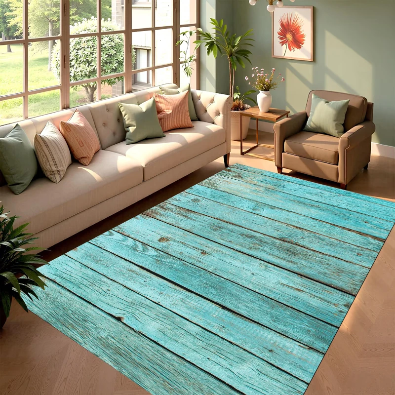 Turquoise Wood Plank Area Rug Non-Slip Washable Carpet for Living Room, Kitchen Durable Floor Mat Home Rugs for Bedroom Alfombra
