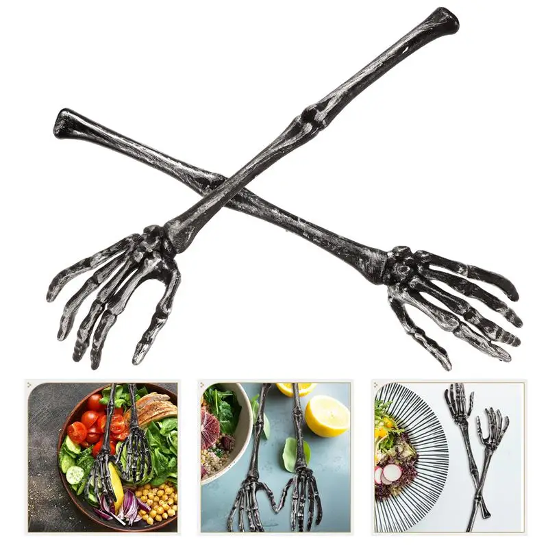 2 Pcs Halloween Skull Claw Salad Spoon Creative Long Handle Ideal For Various Dishes Spork Arm Design Kitchen Must Have