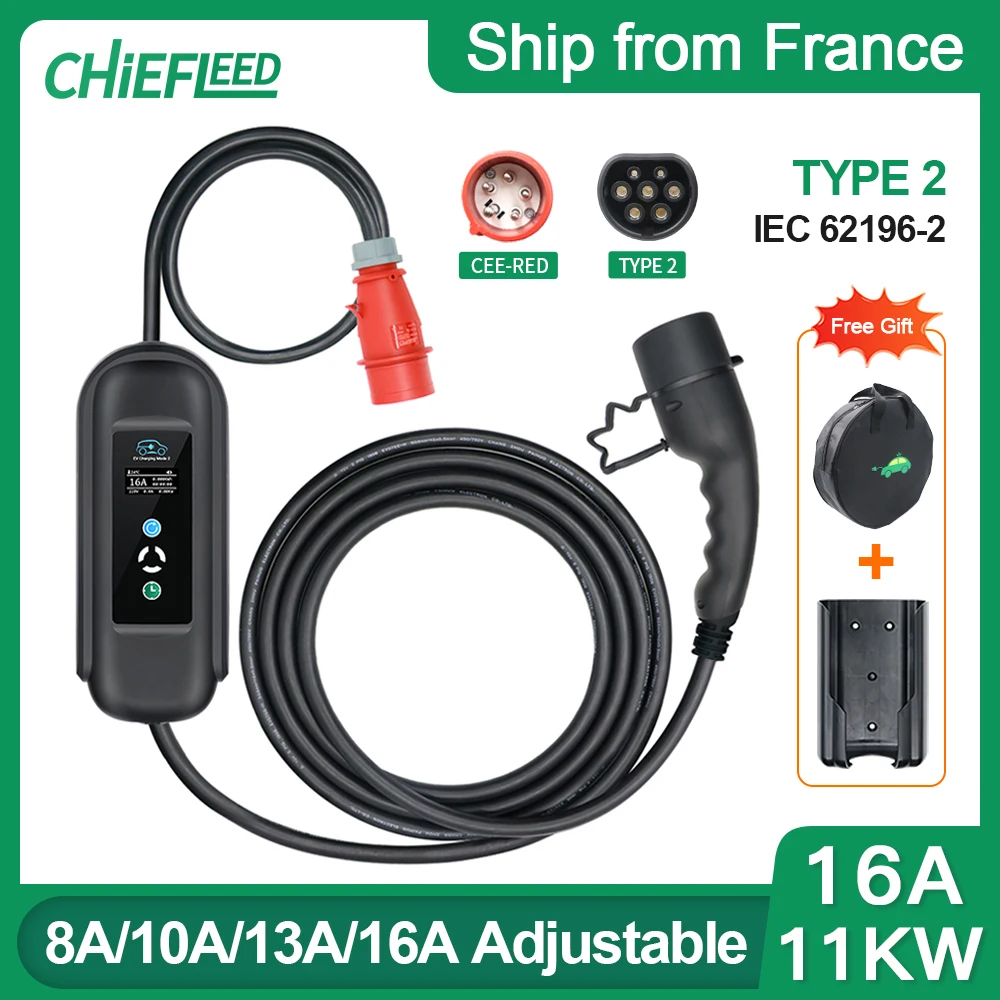 Chiefleed Type 2 11KW 16A Charger Cable 5M WallBox Electric Vehicle Car Fast Charger Portable EV charger