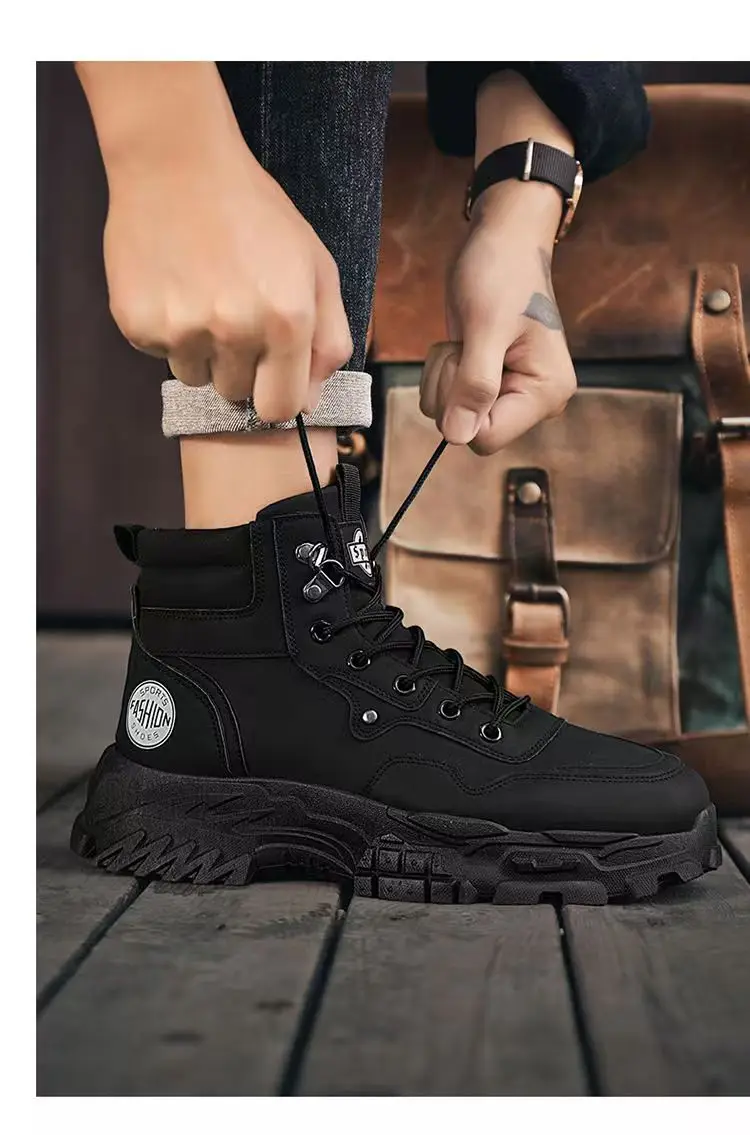 2024 outono inverno masculino couro de alta qualidade botas de ferramentas sola grossa antiderrapante retro caminhadas ao ar livre botas rendas até botas de escalada