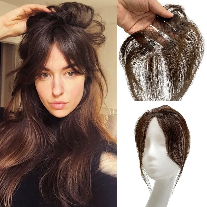 25cm Human Hair Women's Natural Forehead Whitening Hair Enhancement Head Curtain 3D Eight Character Air Bangs for Topper Hair