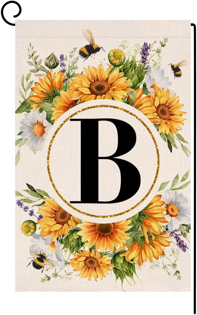 Monogram Letter B Garden Flag Summer Sunflower 12x18 Vertical Double Sided Spring Floral Bee Outside Decorations Small Burlap Fa