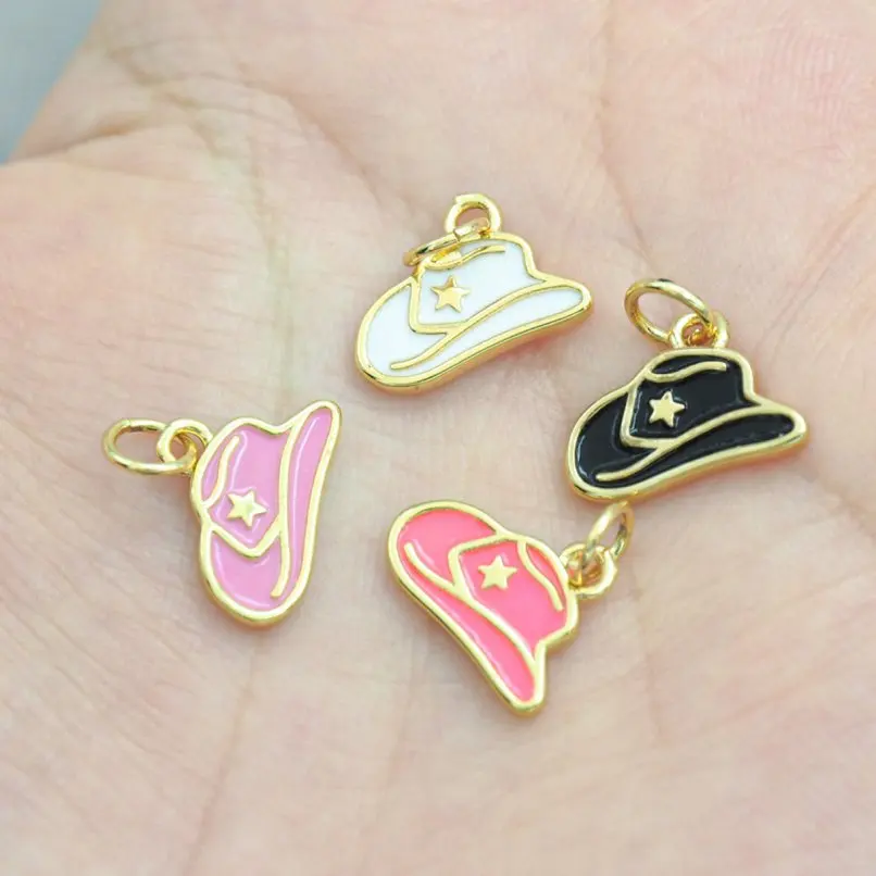 

2Pcs Copper Pendant Charms Gold Color Cowboy Hat Star Enamel Approx 12.4x14.8mm Jewelry Special Gift For Women