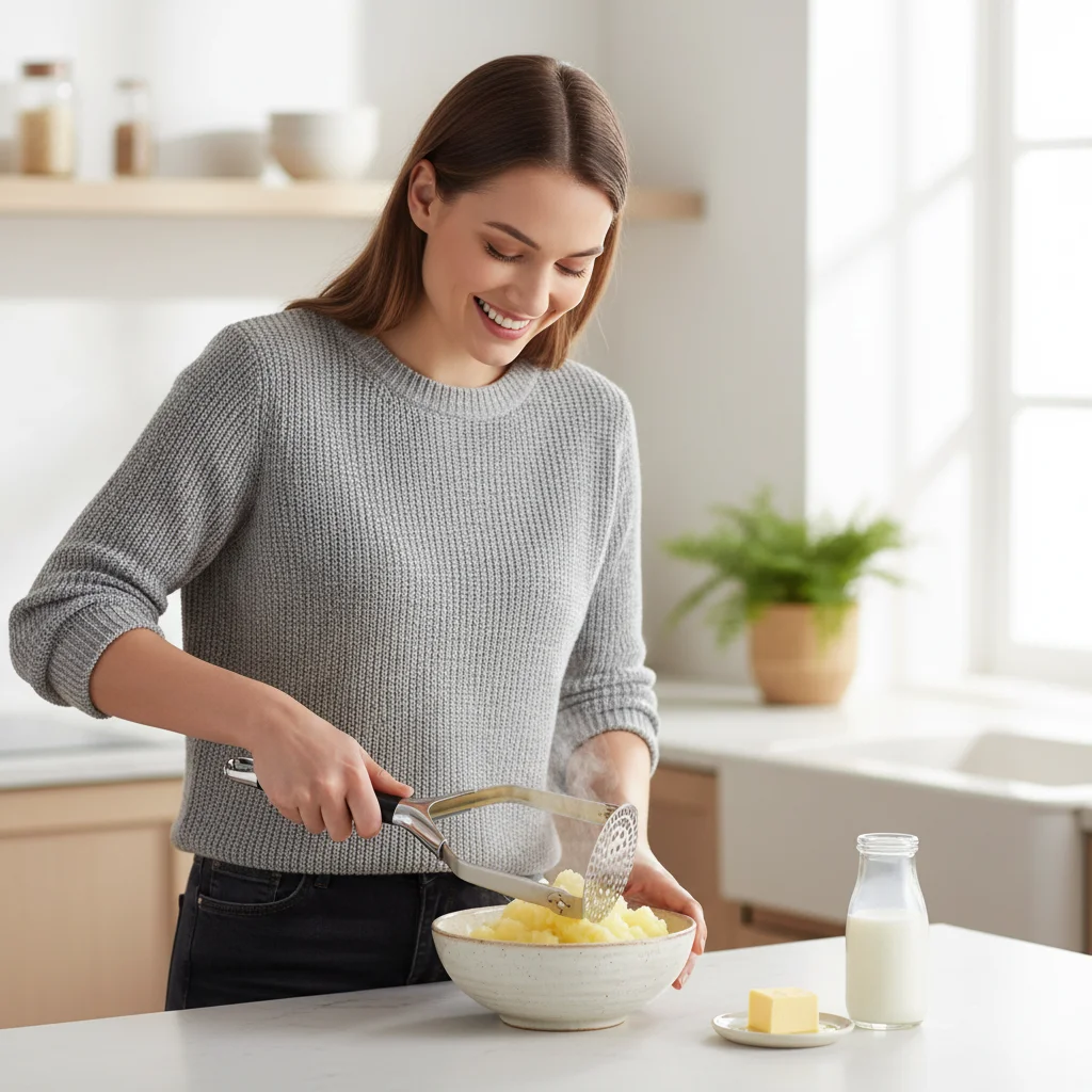 Stainless Steel Potato Masher Foldable Kitchen Tool Efficient Mashing Comfortable Handle Easy Clean for Home and Restaurant Use