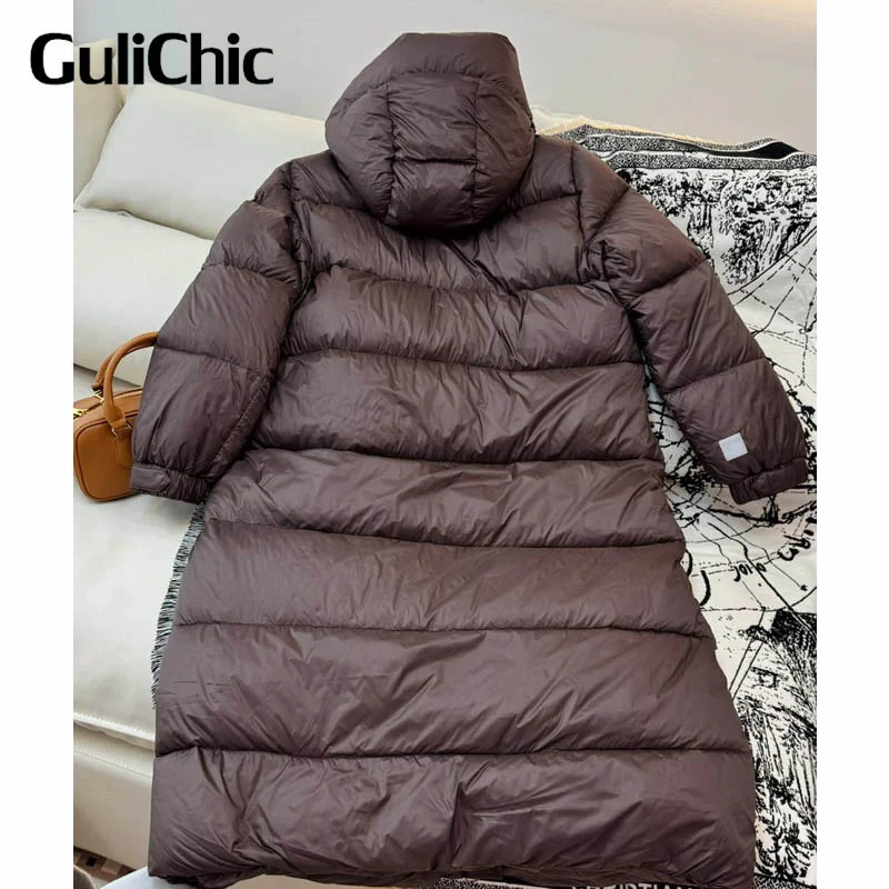 9.24 GuliChic Women's Hooded Long Down Jacket Winter Solid Color Loose Casual Down Warm Puffer Coat