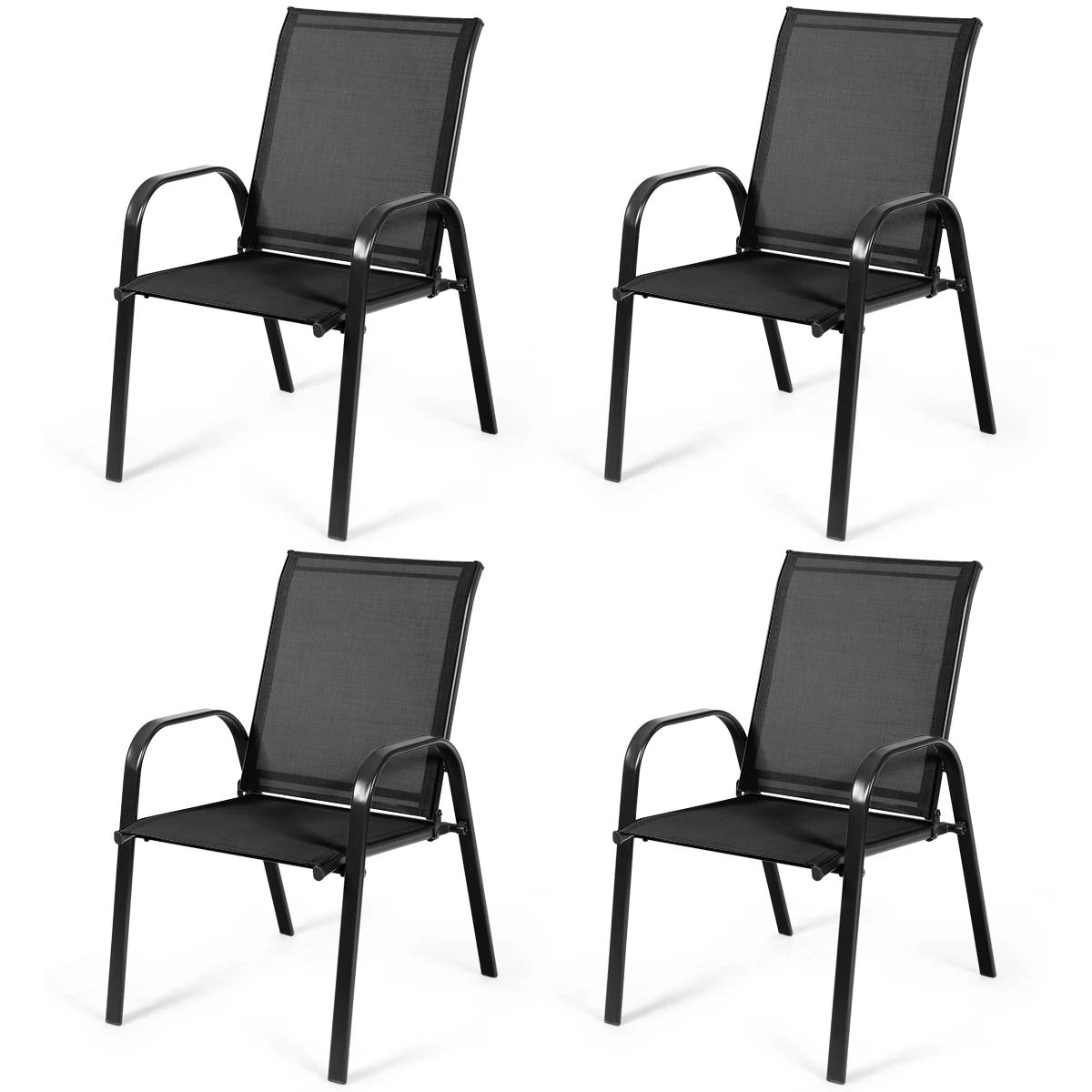 4PCS Patio Chairs Outdoor Dining Chair Durable Garden Deck Yard W/Armrest Black