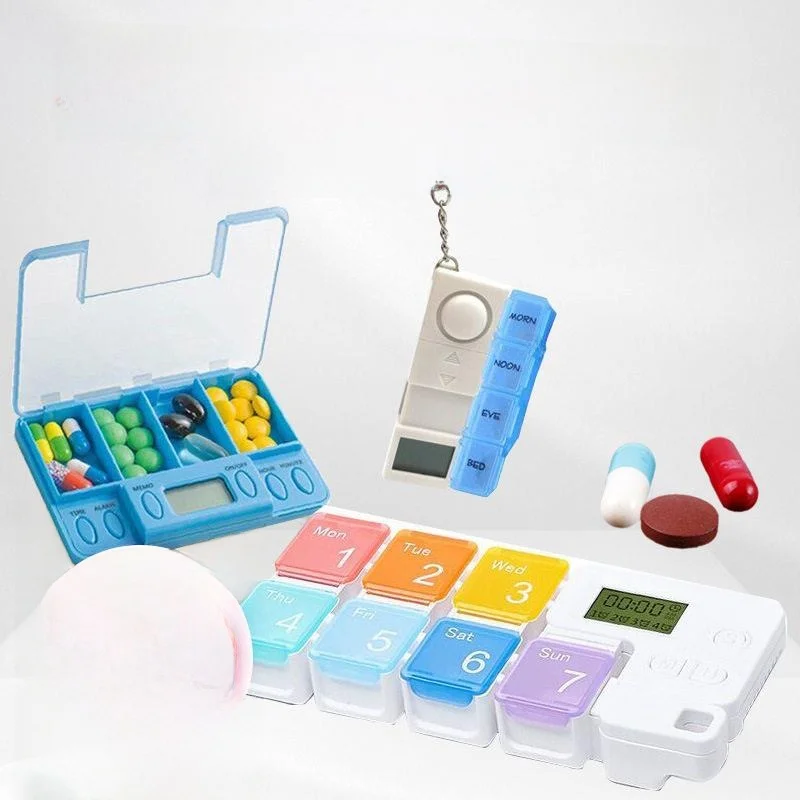 

Portable Smart Electronic Timer Alarm Clock Voice Reminder Elderly Medicine Weekly Partitioning Storage Box Jewelry Organizer