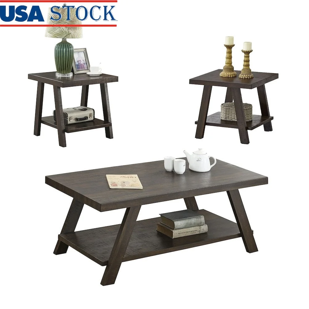 

Набор журнальных столиков из дерева Athens с полкой для хранения. Современный дизайн. Рустикальный стиль. В комплект входит два торцевых столика.