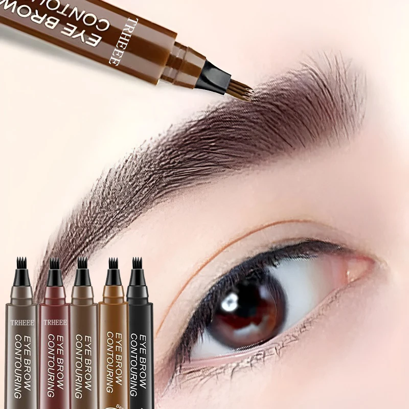 4 แยกหัวดินสอเขียนคิ้ว Long Last Smudge Proof กันน้ําเหงื่อสูงสีใช้งานง่าย Liquid Brow ปากกาแต่งหน้า