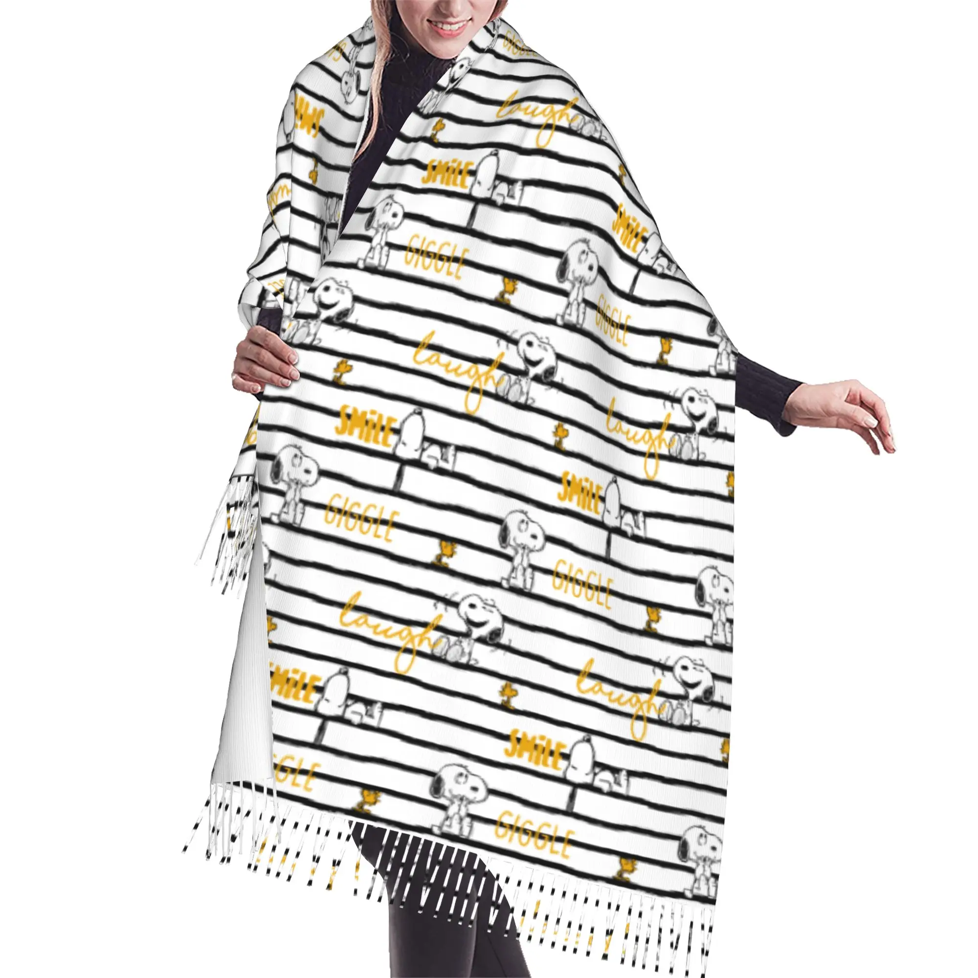 Custom S-snoopied Dog Scarf Wrap for Women Long Winter Fall Warm Tassel Shawl Unisex Anime Manga Scarves