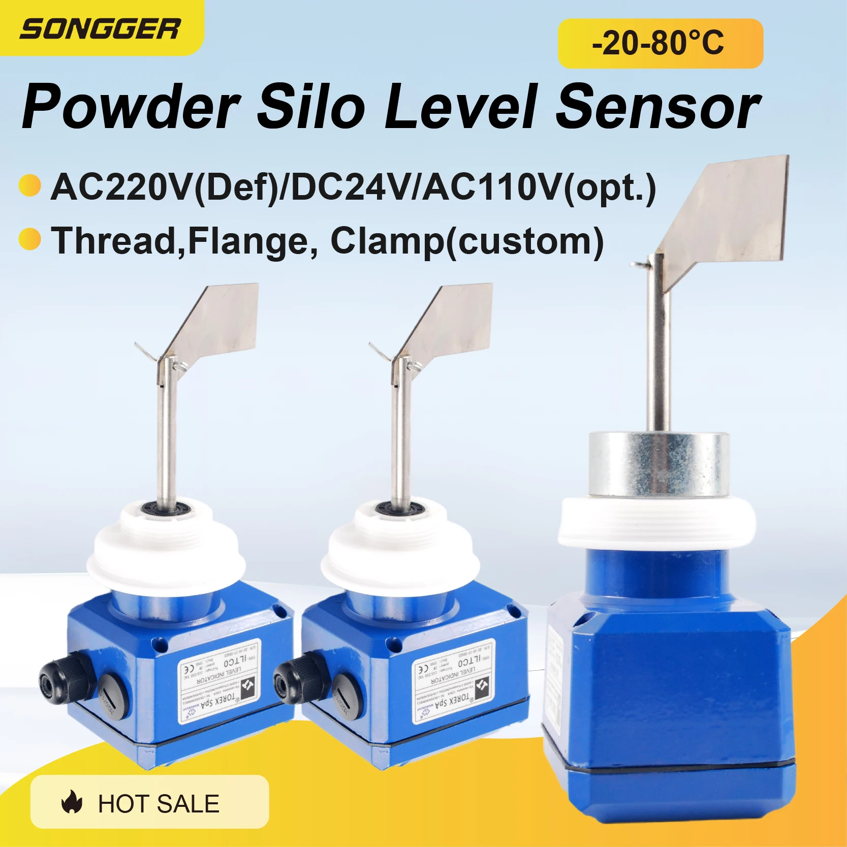 Sensor de Nivel de Paleta Giratoria para Polvo en Tolva AC220V DC24V Montaje Roscado Carcasa de Aluminio Interruptor de Nivel para Silo Industrial