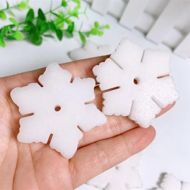 

5.2cm White Jade Marble Snowflake Carvings Healing Stone Crafts DIY Home Wall Decor Room Decoration Christmas Ornaments 6pcs