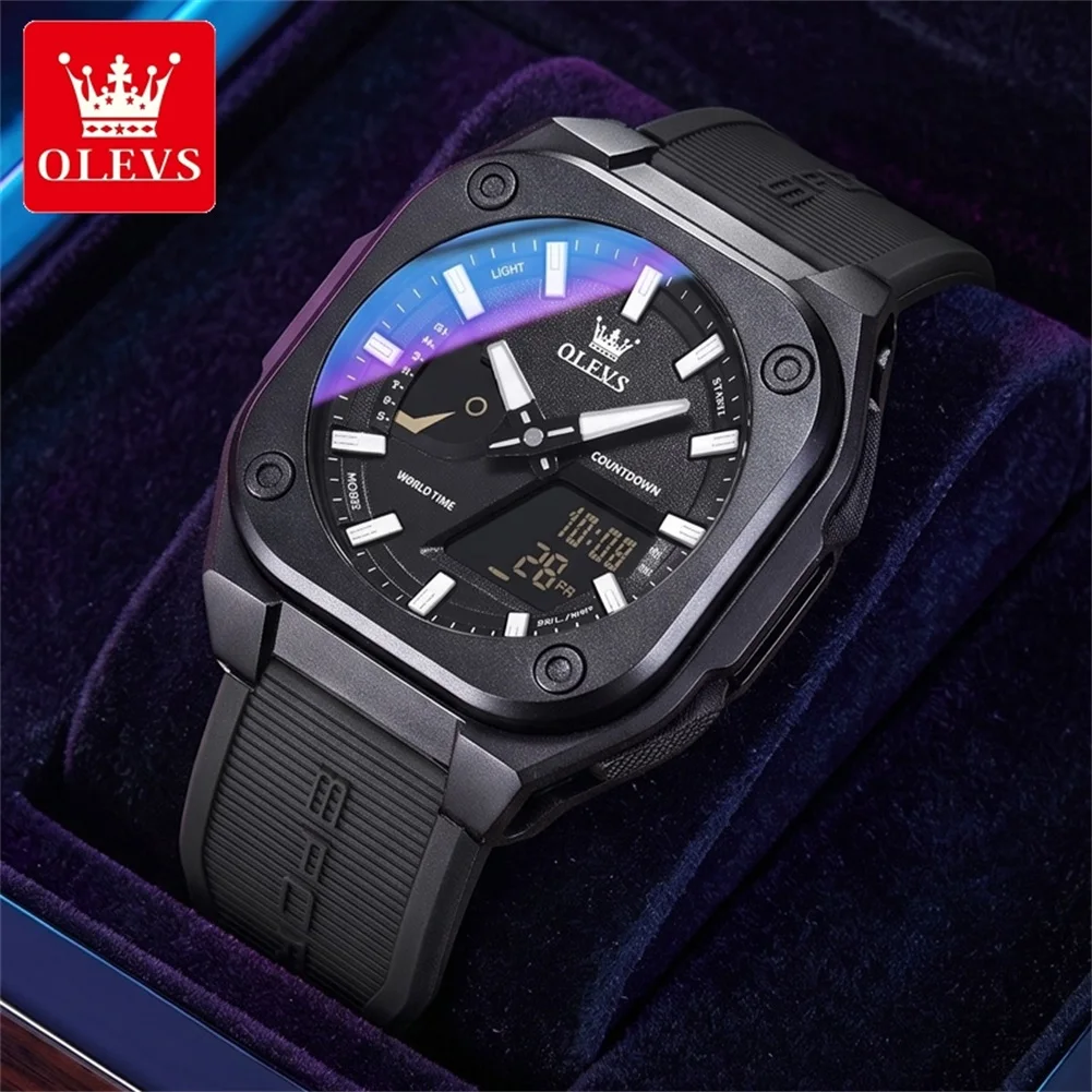 OLEVS Watches Original Brand Square Quartz Watch Waterproof Super Luminous Watch Electronic Display Stopwatch Gifts Box 1118