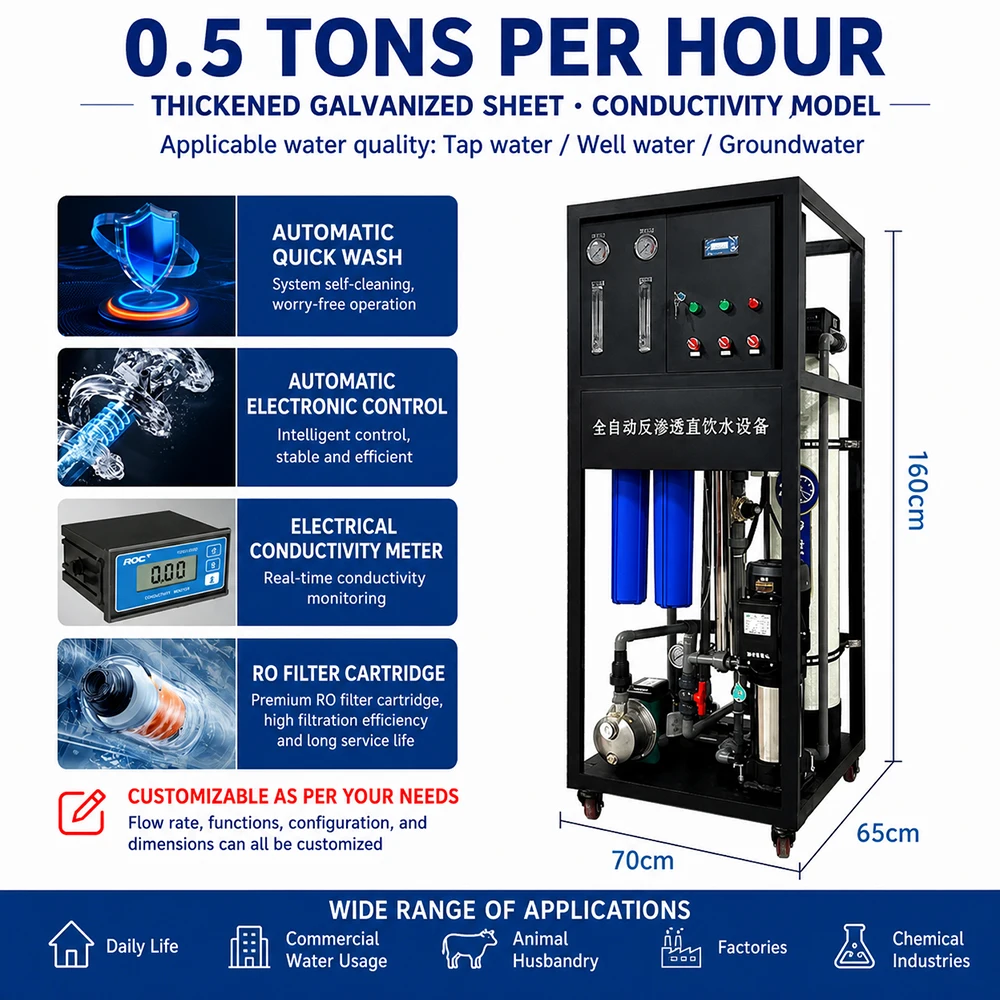 Best Water Treatment Machinery 500LPH Reverse Osmosis System With Pressure Vessel And Pump 99.5% Desalination For Philippines