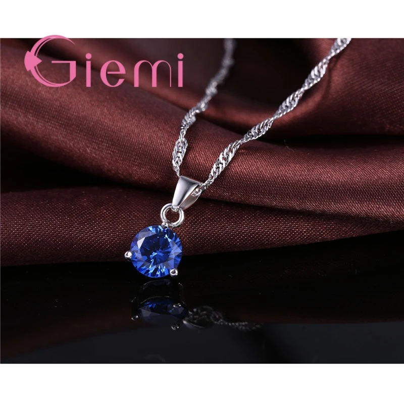 Top Quality Fashion Simple Style 925 Silver Jewelry Sets For Women With Shiny CZ Pendant Necklace & Hoop Earrings