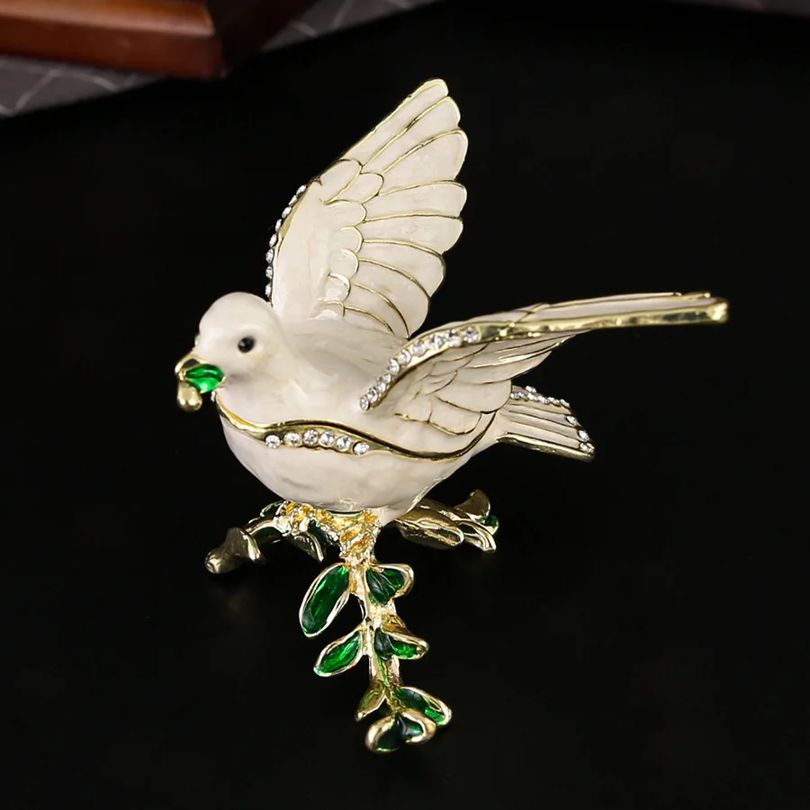 Pigeon Trinket Box Metal Alloy Jewelry Container Ring Holder Dove Bird Figurine Decor Gift