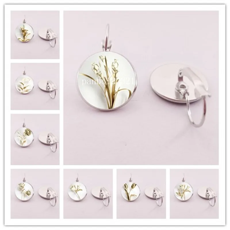 Brand new golden flower picture earrings orchid rose earrings women men's gifts