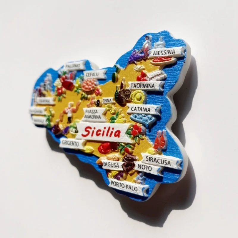 إيطاليا، صقلية، جغرافيا الخريطة، زخرفة الشعار، الحرف اليدوية، ملصقات الثلاجة المغناطيسية، تذكار السياحة #2